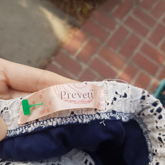 Navy and White Lace Prevett Strapless Dress L - Picture 2 of 5